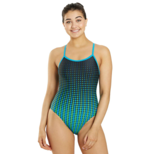 Blue-Green Molecule Thin Strap One Piece Swimsuit For Women